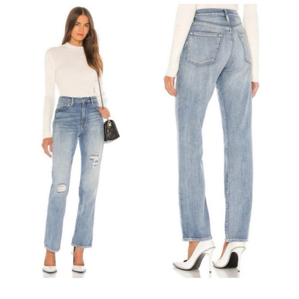 FRAME Le Hollywood jeans size 27 straight leg high rise distressed denim ripped